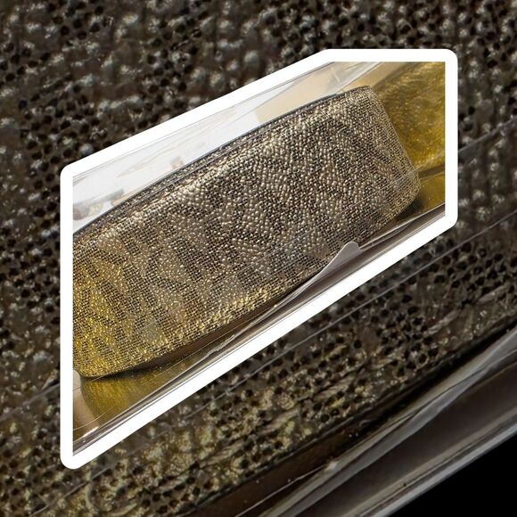 Michael Kors Women's Signature Logo Belt L/XL Gold On Gold w Gold Tone Hardware - Picture 8 of 10